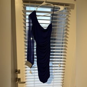 One shoulder mini formal dress.